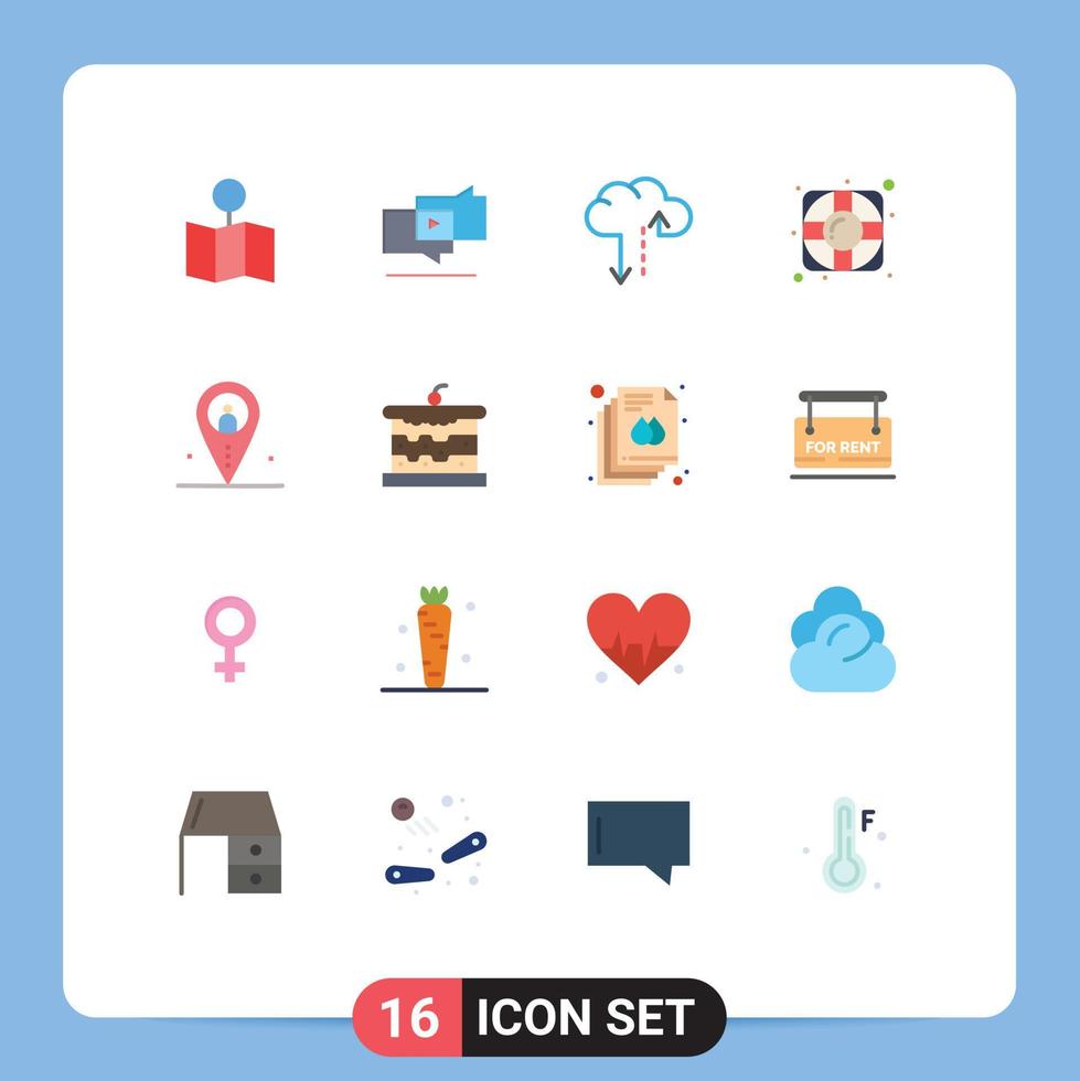 Set of 16 Modern UI Icons Symbols Signs for navigation job cloud distance lifesaver Editable Pack of Creative Vector Design Elements