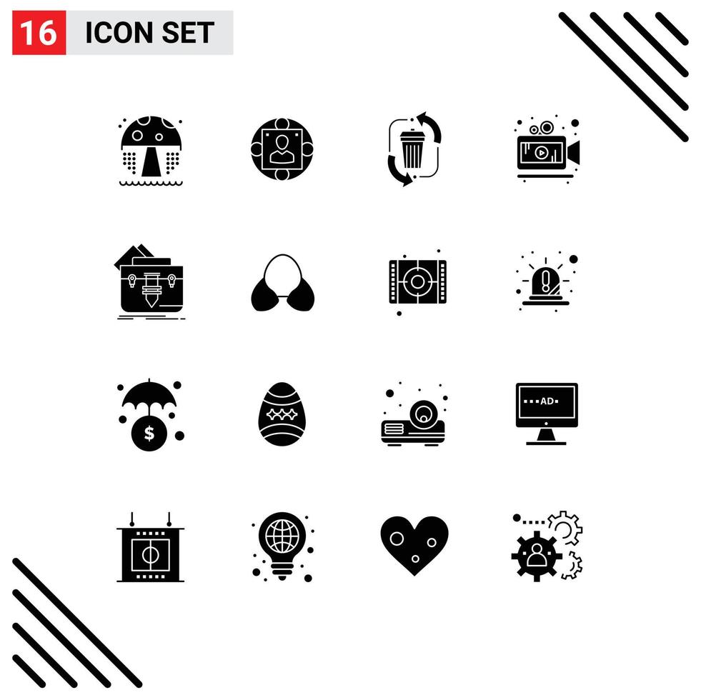 Stock Vector Icon Pack of 16 Line Signs and Symbols for bag video waste movie recycle Editable Vector Design Elements