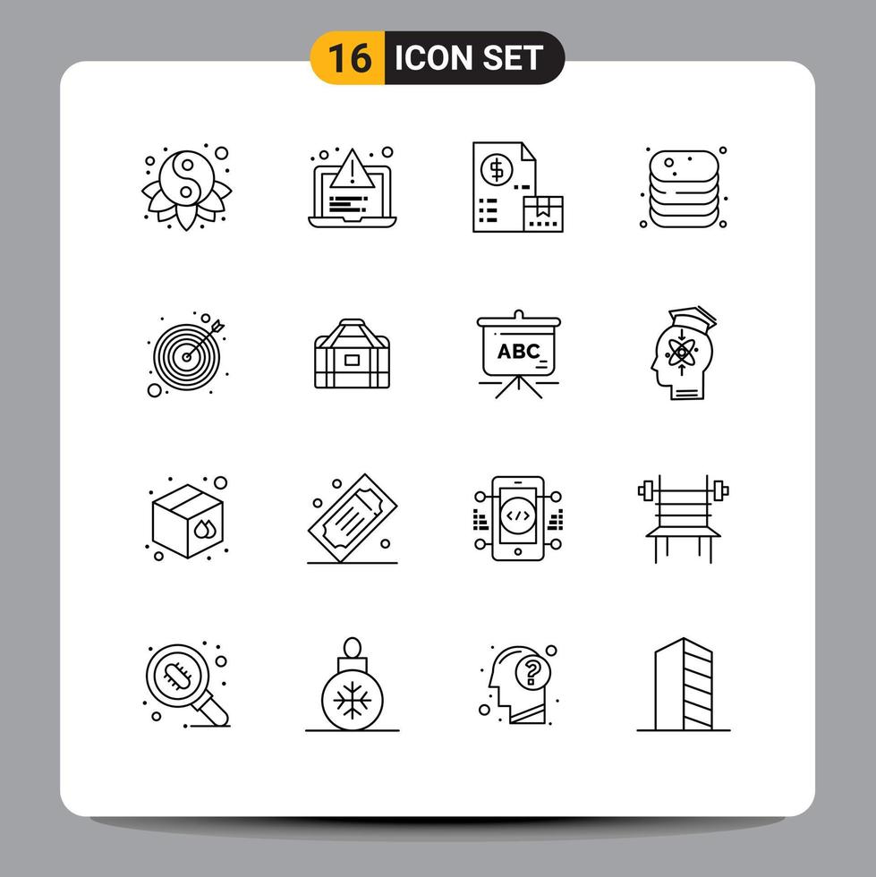 Mobile Interface Outline Set of 16 Pictograms of shop cooking cash canned payment Editable Vector Design Elements