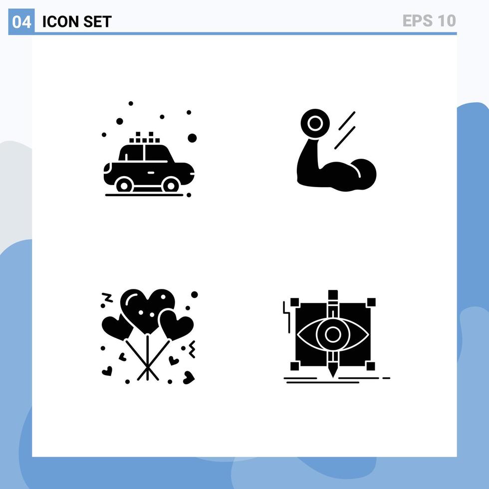 Modern Set of 4 Solid Glyphs Pictograph of car balloons rent growth love Editable Vector Design Elements