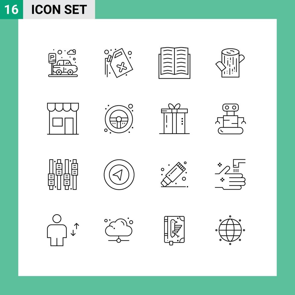 Stock Vector Icon Pack of 16 Line Signs and Symbols for retail kiosk book building timber Editable Vector Design Elements