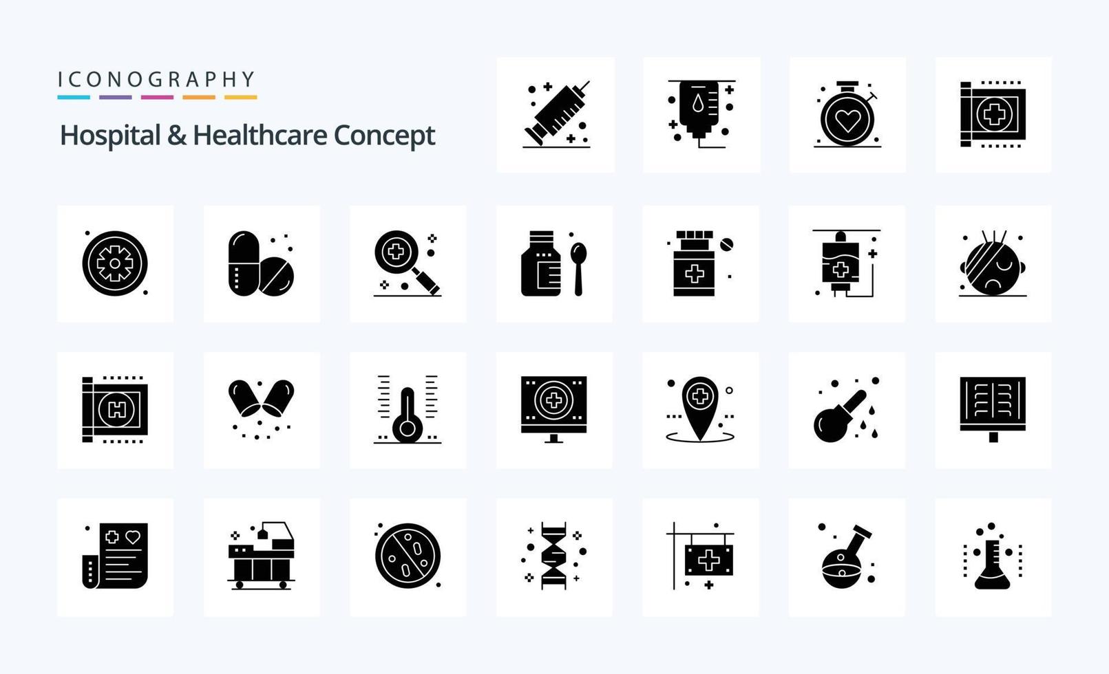 paquete de iconos de glifo sólido de concepto de atención médica de 25 hospitales vector