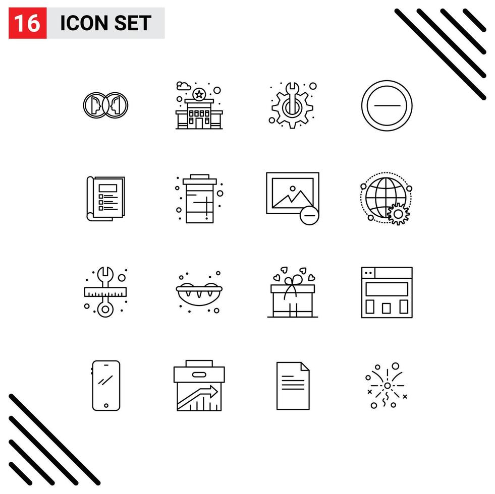 Pictogram Set of 16 Simple Outlines of layout book maintenance user interface Editable Vector Design Elements