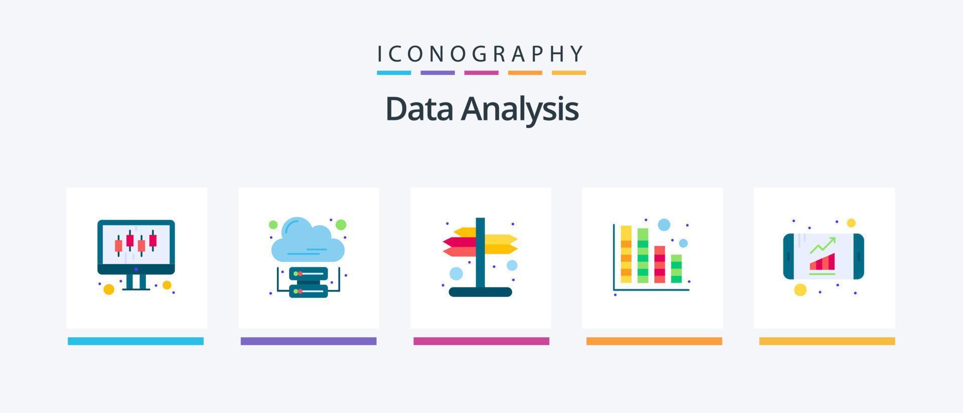 paquete de iconos de 5 planos de análisis de datos que incluye gráfico. tecnología. indicador. grafico. base de datos. diseño de iconos creativos vector