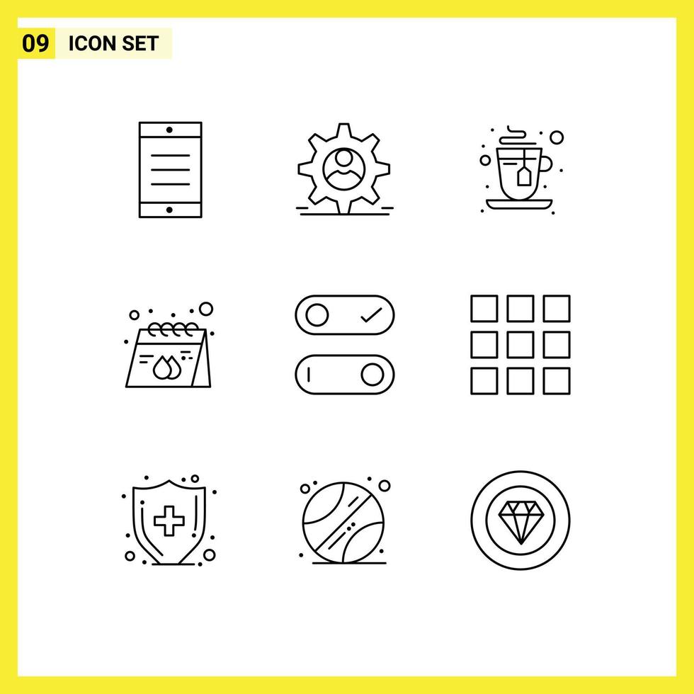 9 Universal Outlines Set for Web and Mobile Applications toggle control hot product paper Editable Vector Design Elements