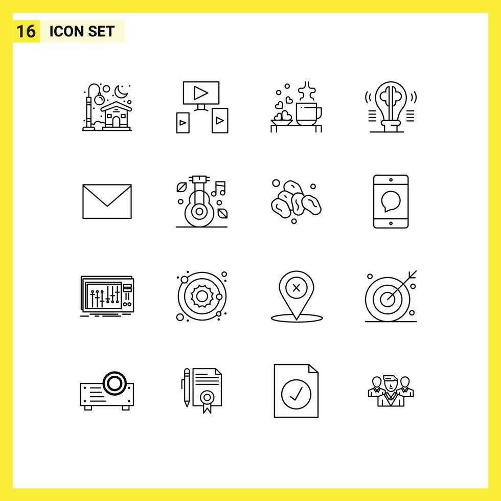 Pack of 16 Modern Outlines Signs and Symbols for Web Print Media such as imagination content cup bulb wedding Editable Vector Design Elements