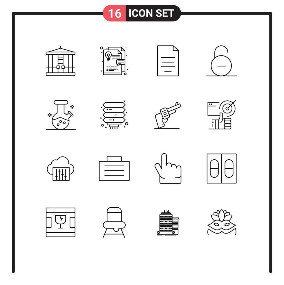 Modern Set of 16 Outlines Pictograph of demo flask secure dollar safety lock Editable Vector Design Elements