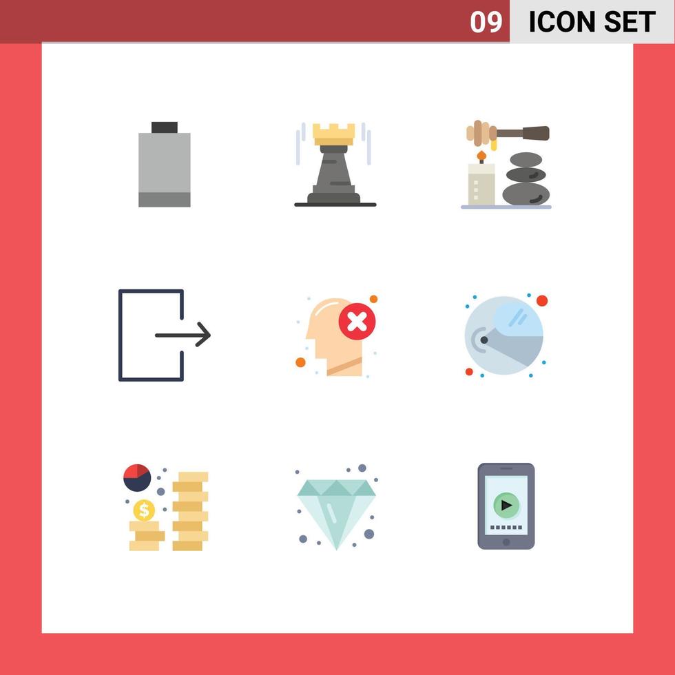 9 User Interface Flat Color Pack of modern Signs and Symbols of head brain massages send arrow Editable Vector Design Elements