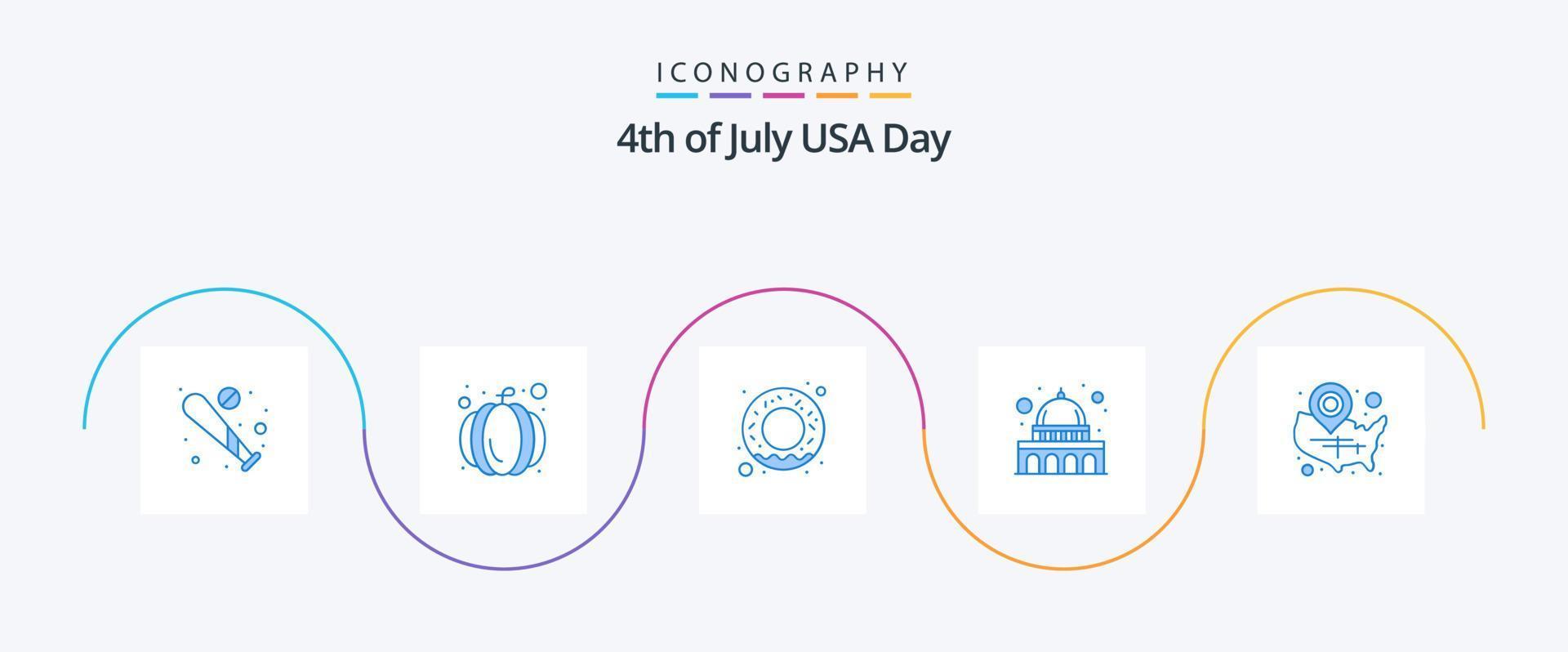 paquete de iconos usa blue 5 que incluye usa. mapa. rosquilla. Wisconsin. madison vector