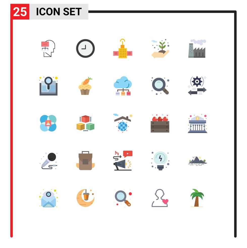 Mobile Interface Flat Color Set of 25 Pictograms of book production satellite pollution protecting Editable Vector Design Elements