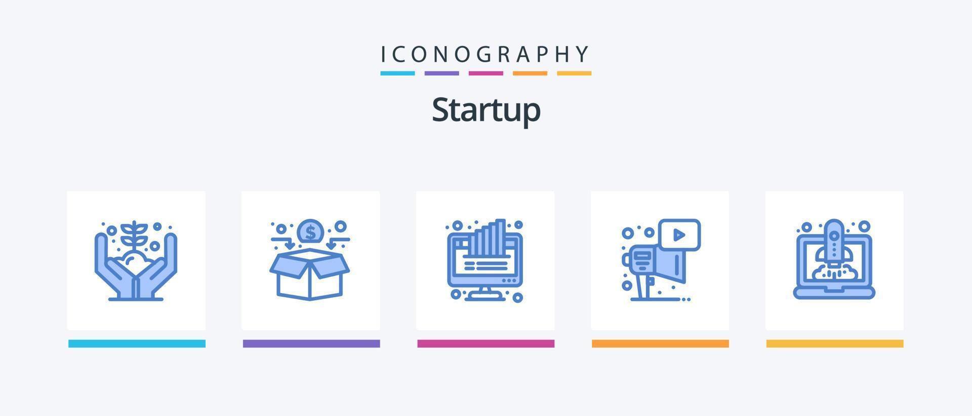 Startup Blue 5 Icon Pack Including boost. megaphone. graph. marketing. pie. Creative Icons Design vector