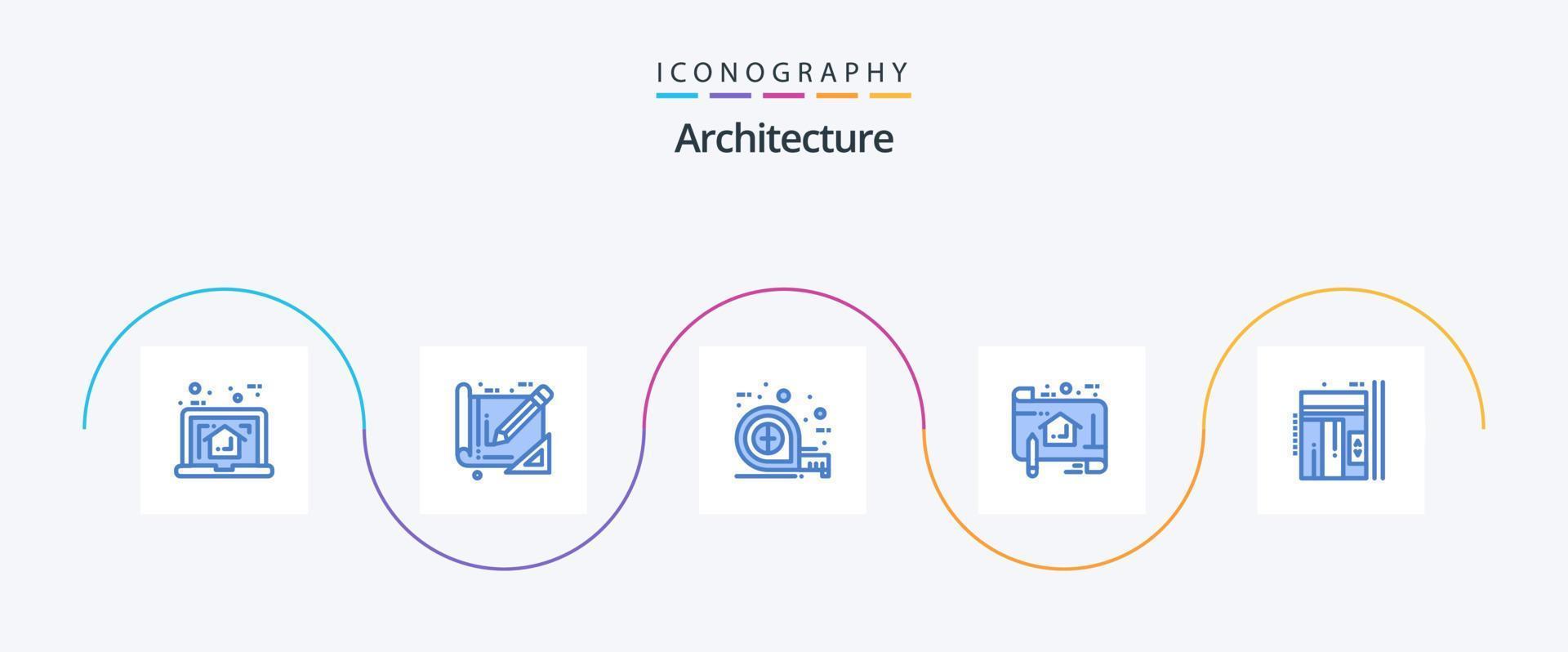 Architecture Blue 5 Icon Pack Including ruler. blue print. construction. sketch. scale vector