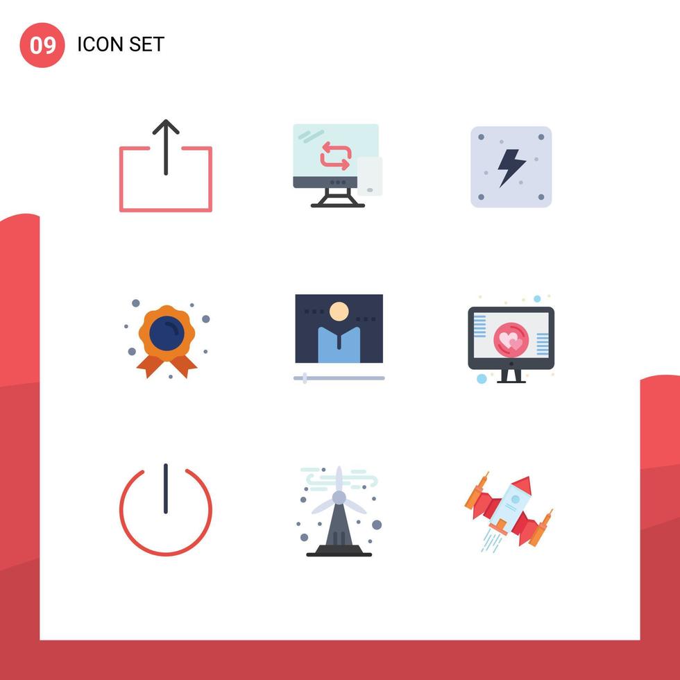 9 Thematic Vector Flat Colors and Editable Symbols of media player display energy broadcast champion Editable Vector Design Elements