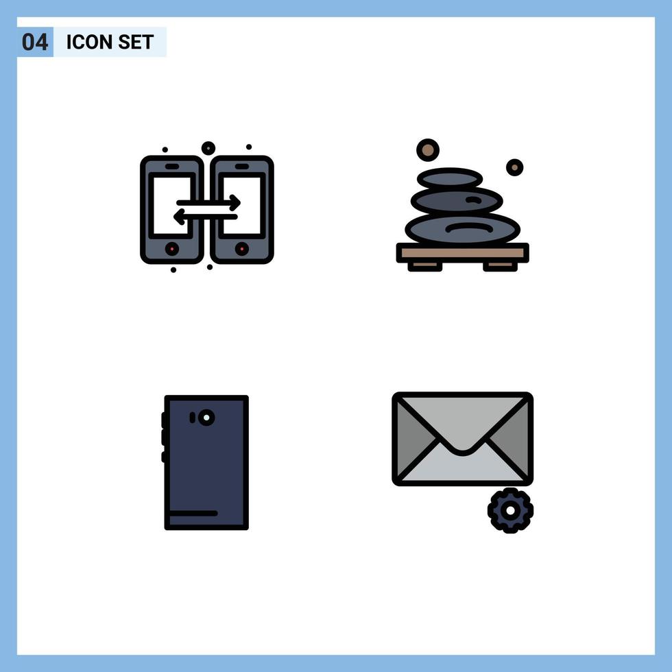 Set of 4 Vector Filledline Flat Colors on Grid for connection phone mobile relax android Editable Vector Design Elements