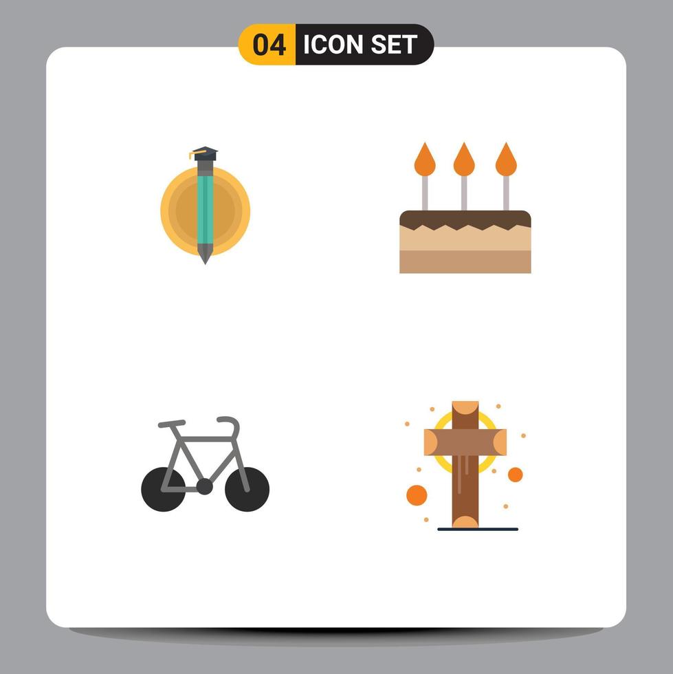 Set of 4 Modern UI Icons Symbols Signs for success bicycle graduate event sport Editable Vector Design Elements