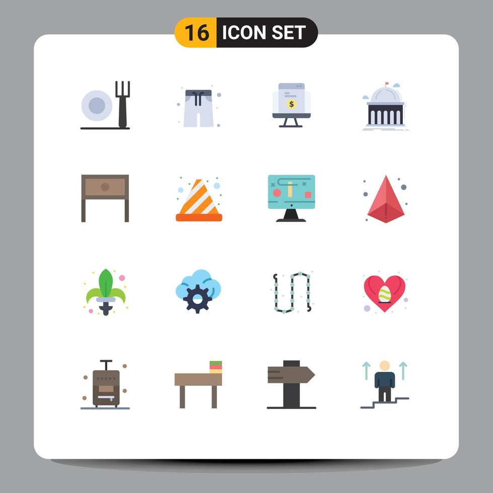 16 Thematic Vector Flat Colors and Editable Symbols of home university shopping learning school Editable Pack of Creative Vector Design Elements