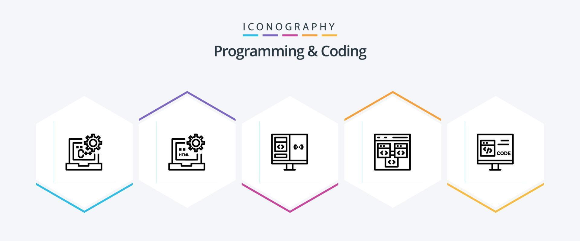 Programming And Coding 25 Line icon pack including coding. app. development. development. computer vector