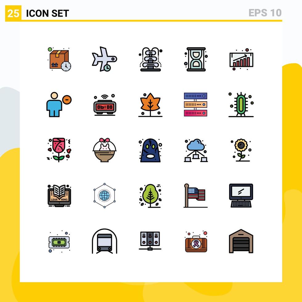 Modern Set of 25 Filled line Flat Colors Pictograph of chart productivity transportation loading water Editable Vector Design Elements