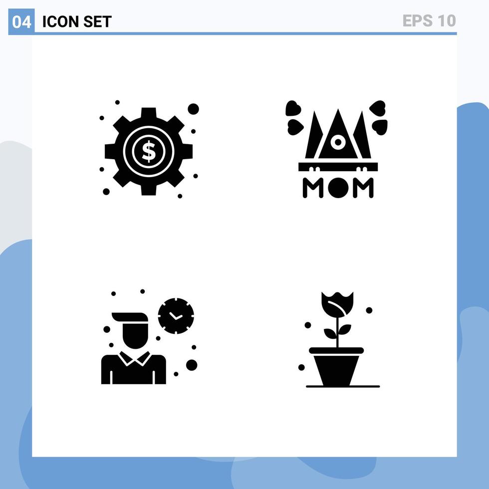 Set of 4 Commercial Solid Glyphs pack for management routine hat mother working Editable Vector Design Elements