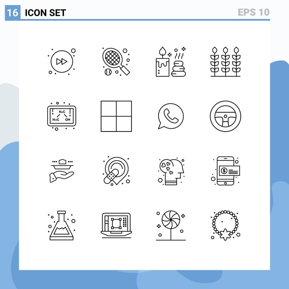 Modern Set of 16 Outlines and symbols such as wireframe study candle formula chemistry Editable Vector Design Elements