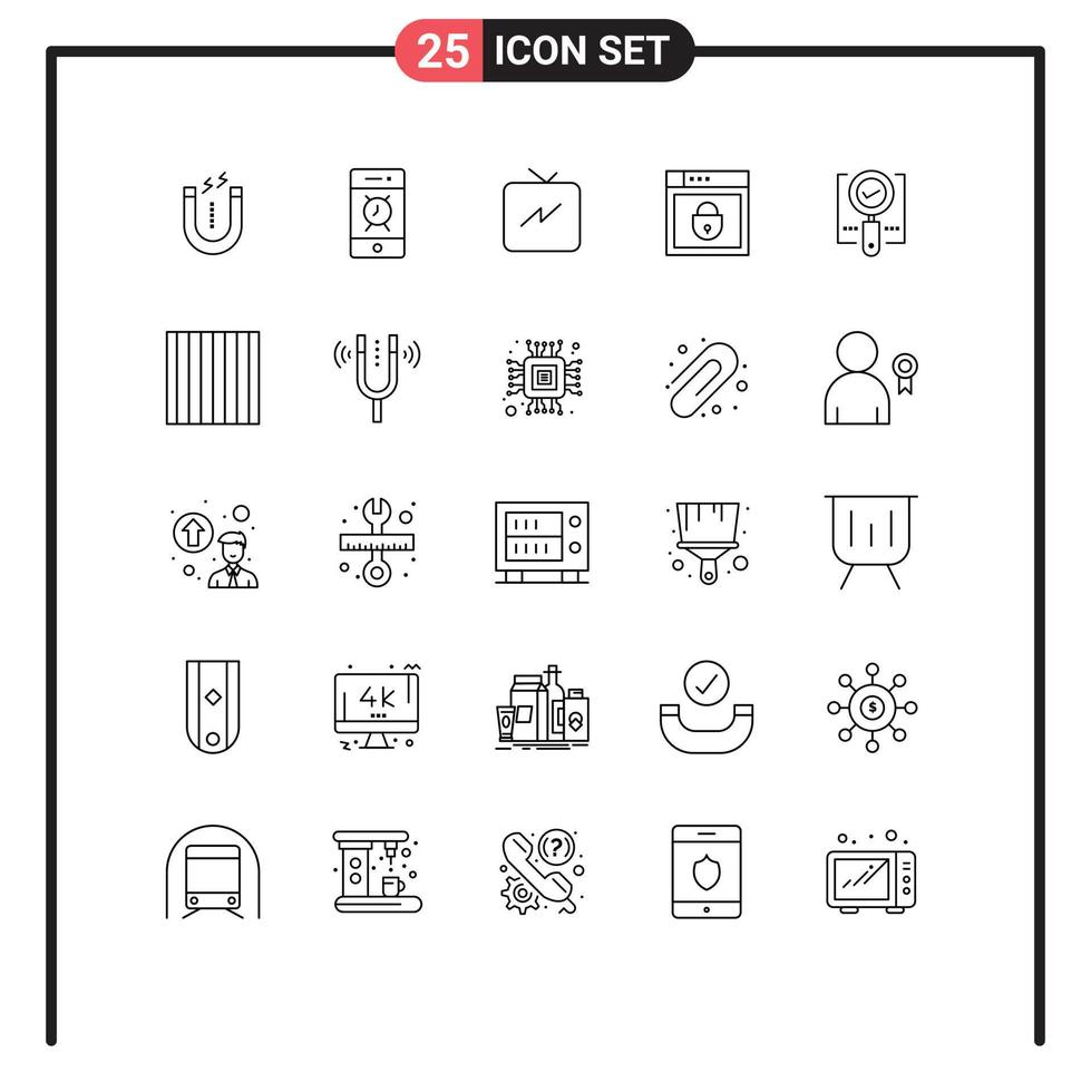 Pictogram Set of 25 Simple Lines of magnifier explore twitter web security password Editable Vector Design Elements