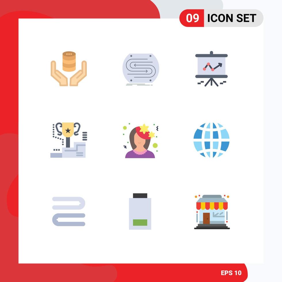 paquete de 9 signos y símbolos modernos de colores planos para medios de impresión web como elementos de diseño de vectores editables de presentación de premios de copas de trofeos