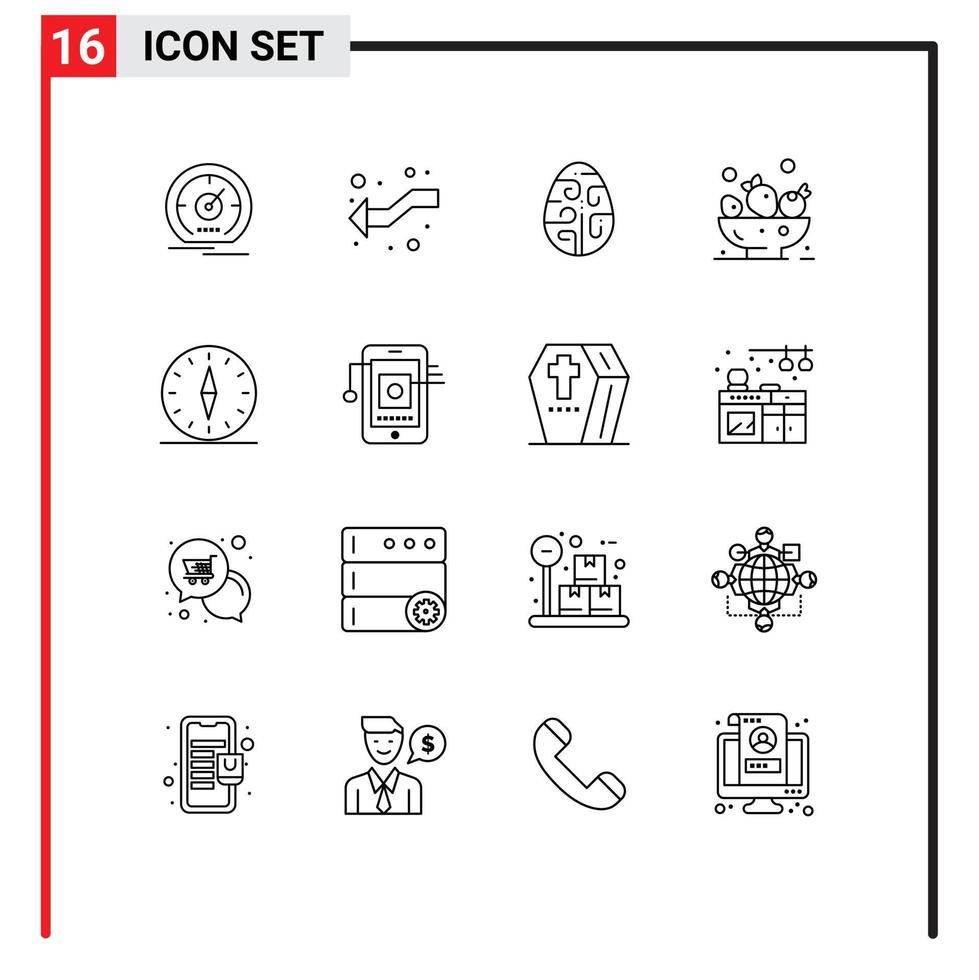 Modern Set of 16 Outlines and symbols such as gps food left berries egg Editable Vector Design Elements