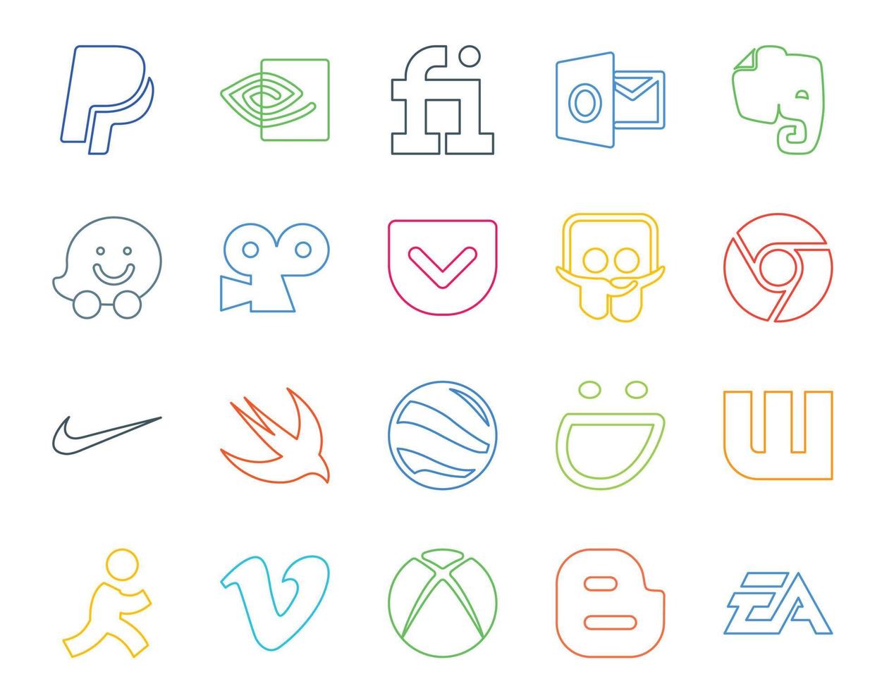 20 Social Media Icon Pack Including video aim slideshare wattpad google earth vector