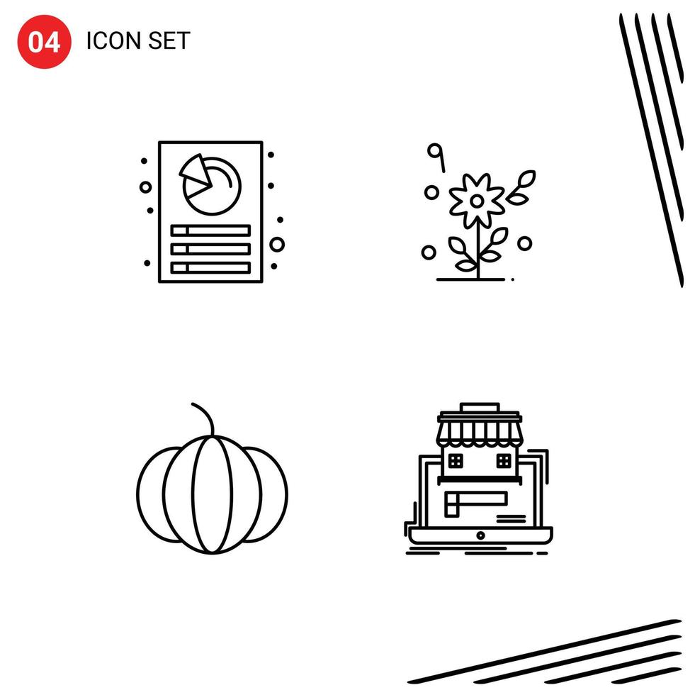 Set of 4 Modern UI Icons Symbols Signs for analysis vegetable report heart marketplace Editable Vector Design Elements