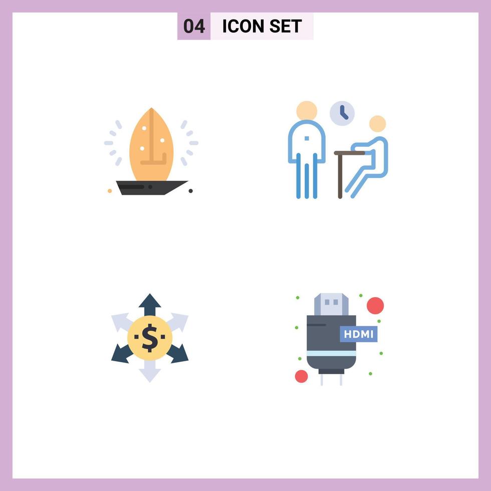 conjunto moderno de 4 iconos planos pictograma de cuestionario de barco velero trabajo dinero elementos de diseño vectorial editables vector