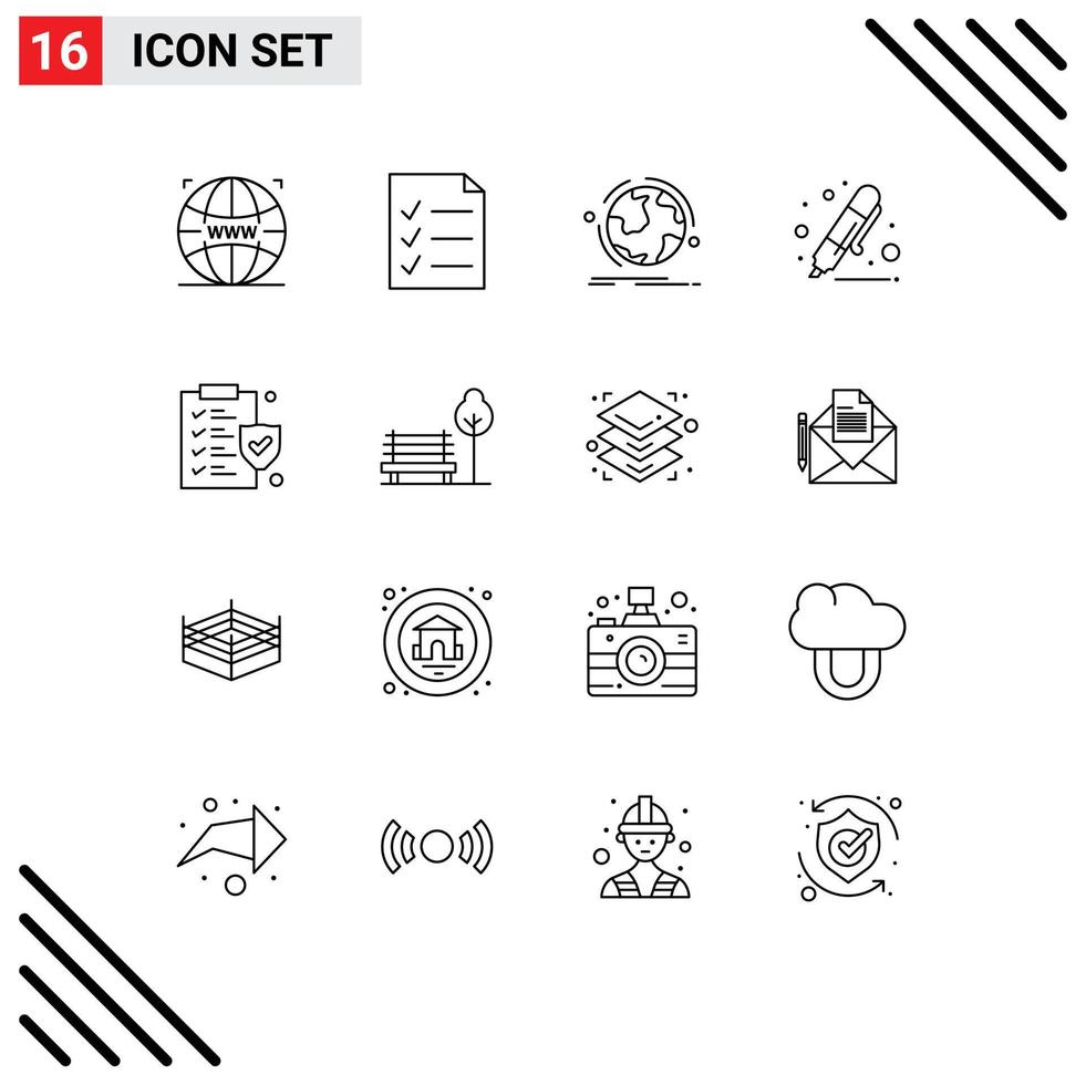 Universal Icon Symbols Group of 16 Modern Outlines of document highlighter world education back to school Editable Vector Design Elements