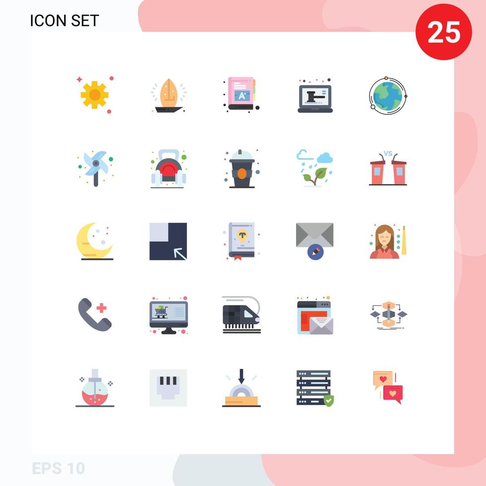 Mobile Interface Flat Color Set of 25 Pictograms of globe shop baby online auction Editable Vector Design Elements