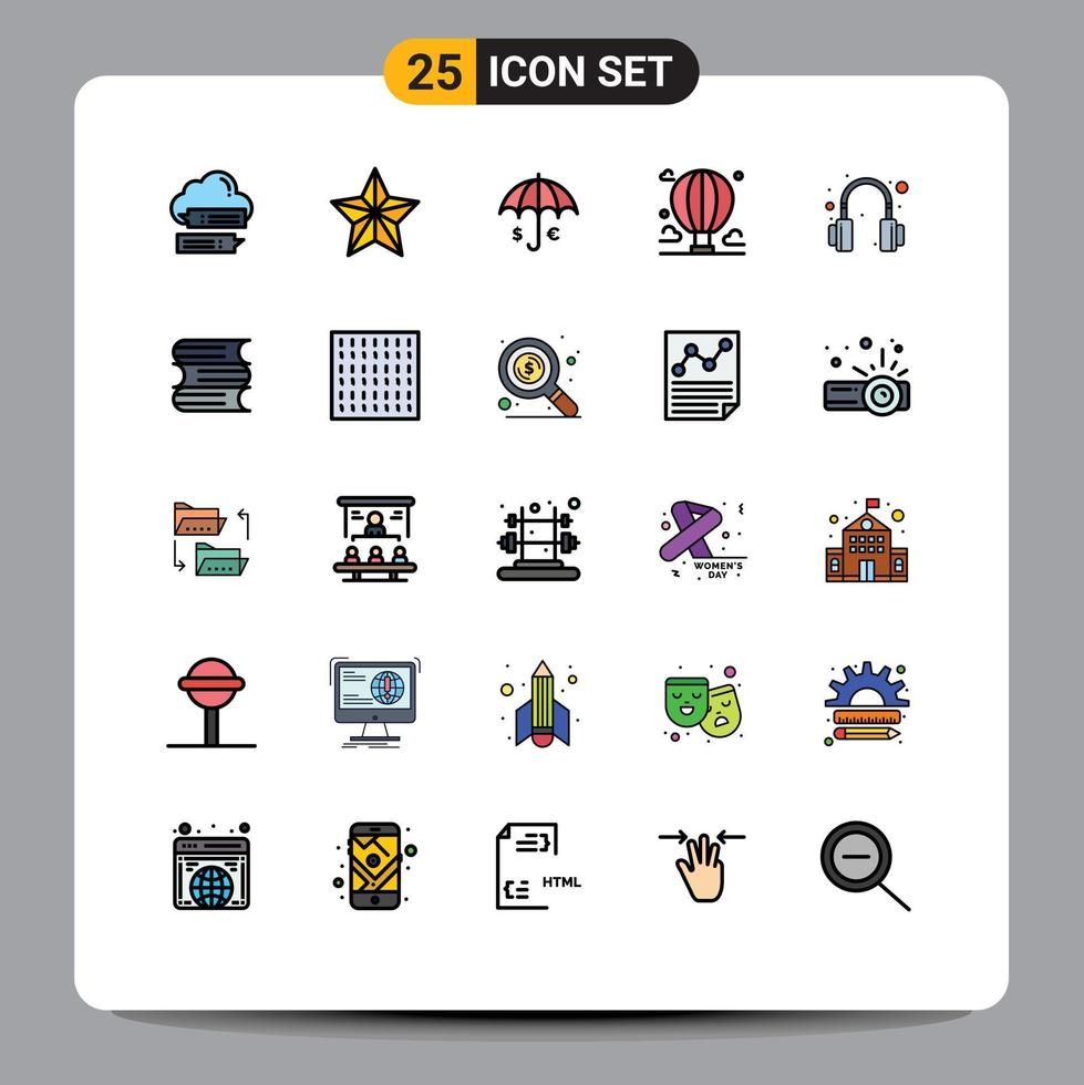 Stock Vector Icon Pack of 25 Line Signs and Symbols for mountain balloon star adventure euro Editable Vector Design Elements