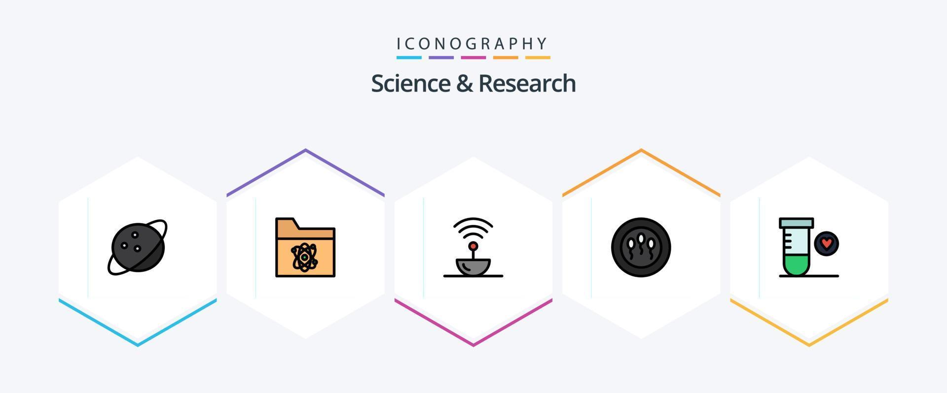 Science 25 FilledLine icon pack including space. heart. steel. science. sperms vector