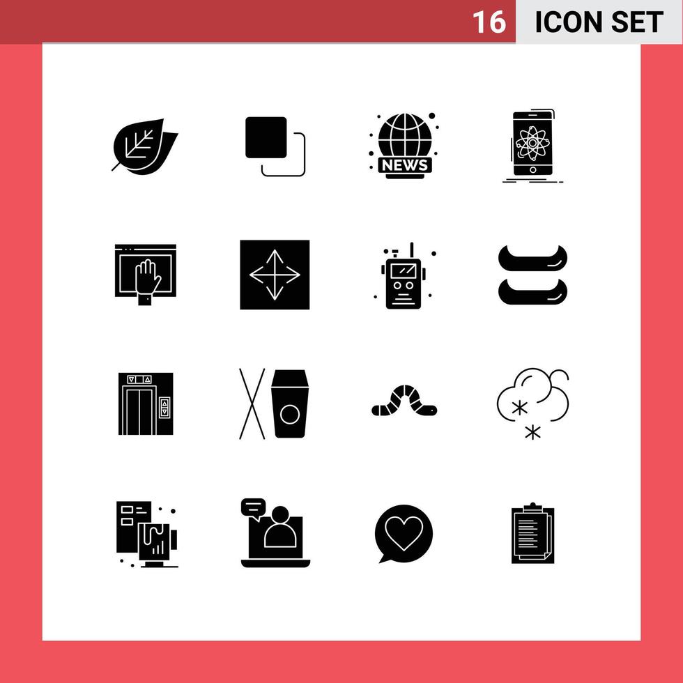 Set of 16 Modern UI Icons Symbols Signs for access research world wide mobile data Editable Vector Design Elements