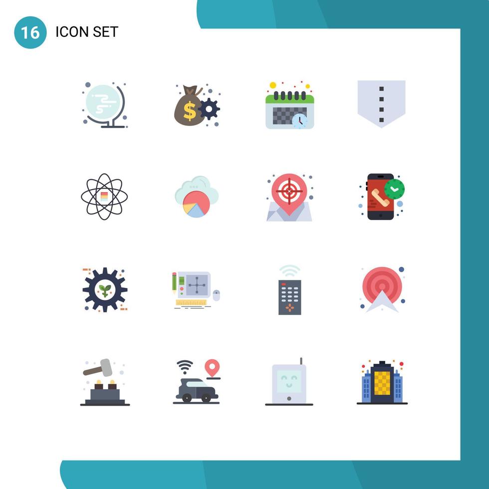 Modern Set of 16 Flat Colors and symbols such as reporting data scince calendar scince shield Editable Pack of Creative Vector Design Elements