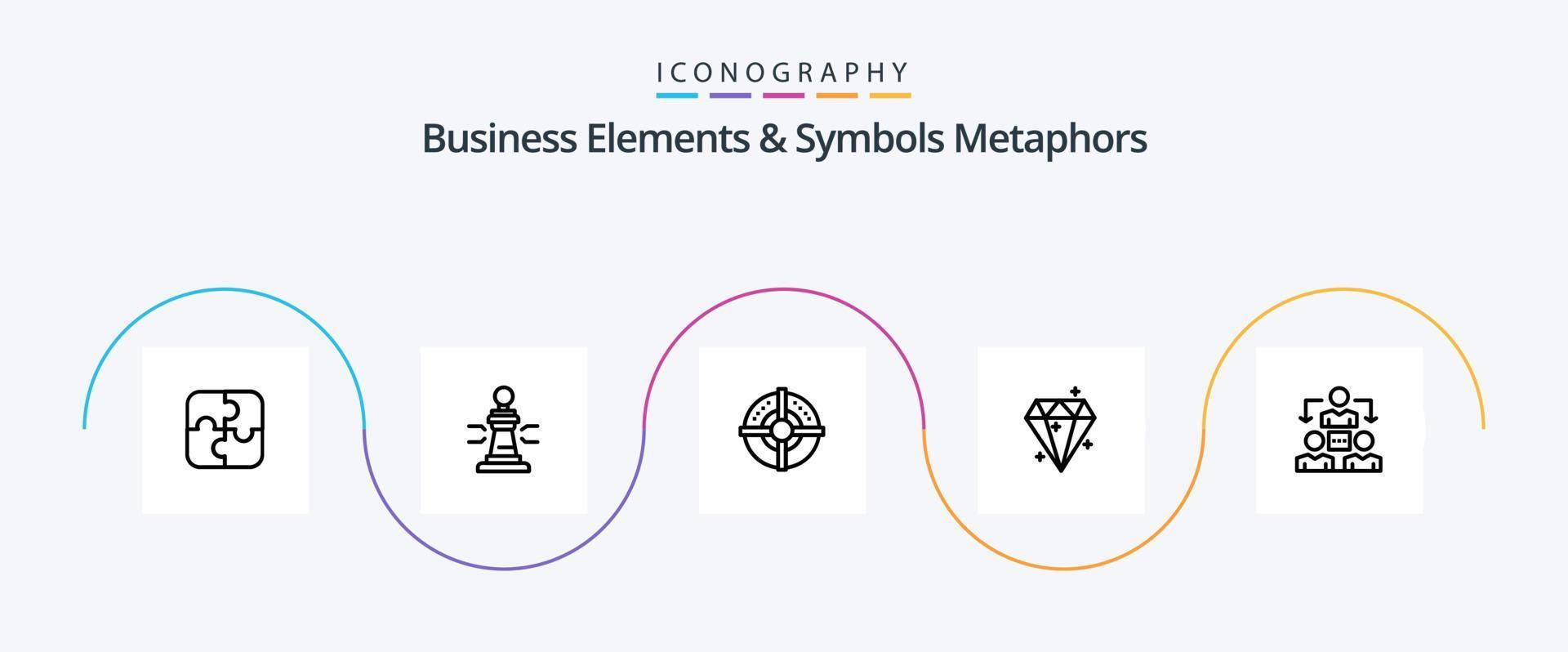 Business Elements And Symbols Metaphors Line 5 Icon Pack Including connection. sucess. poker. crystal. point vector