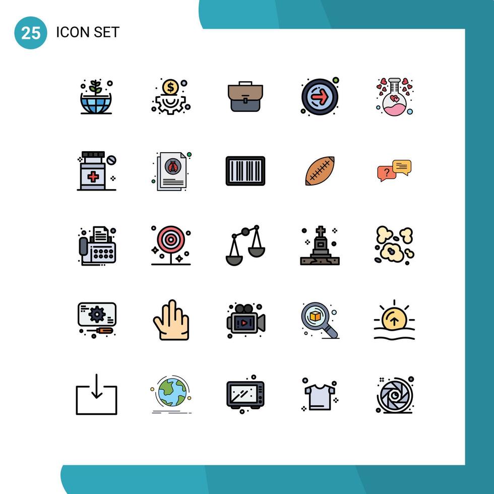 Stock Vector Icon Pack of 25 Line Signs and Symbols for healthcare heart suitcase flask next button Editable Vector Design Elements