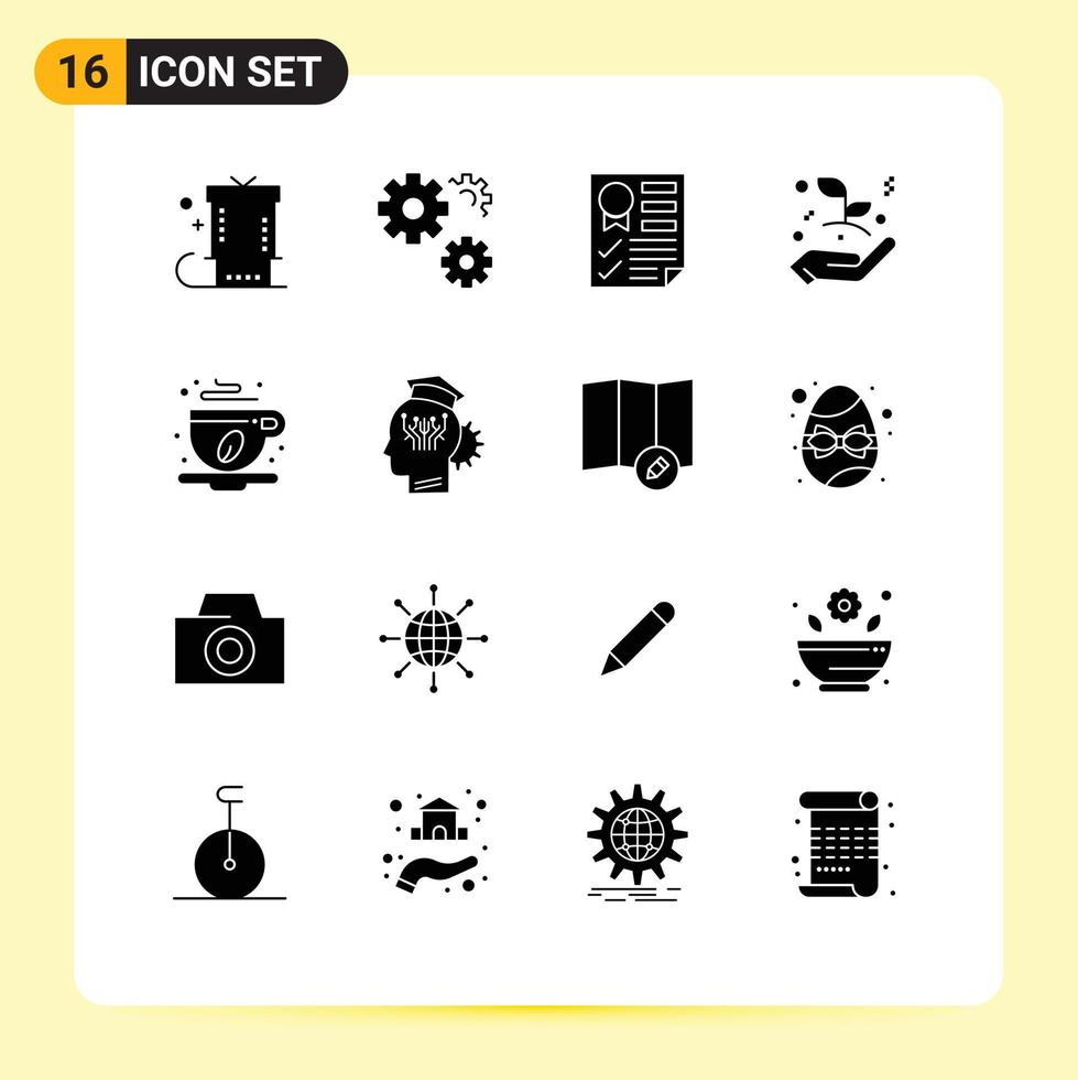 Solid Glyph Pack of 16 Universal Symbols of leaf growth service business startup report Editable Vector Design Elements