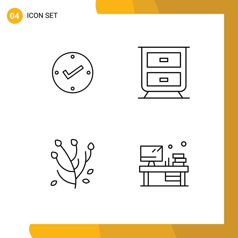 4 User Interface Line Pack of modern Signs and Symbols of open spring flower check anemone office Editable Vector Design Elements