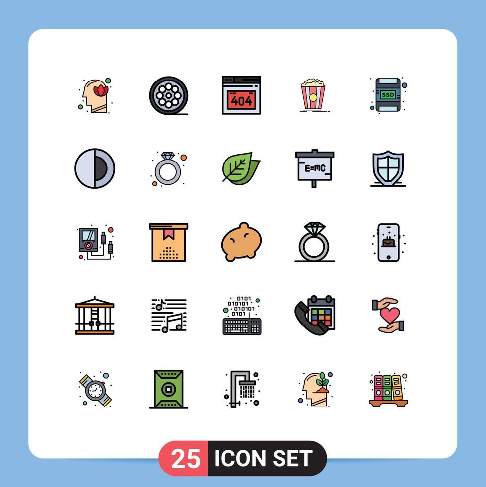 Set of 25 Modern UI Icons Symbols Signs for memory card snack web movie popcorn Editable Vector Design Elements