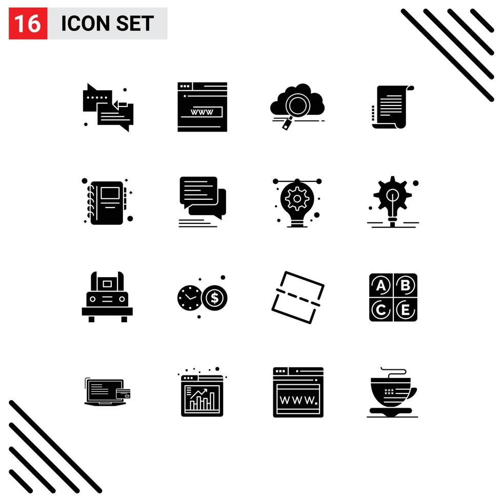Solid Glyph Pack of 16 Universal Symbols of screenplay novel www decree technology Editable Vector Design Elements
