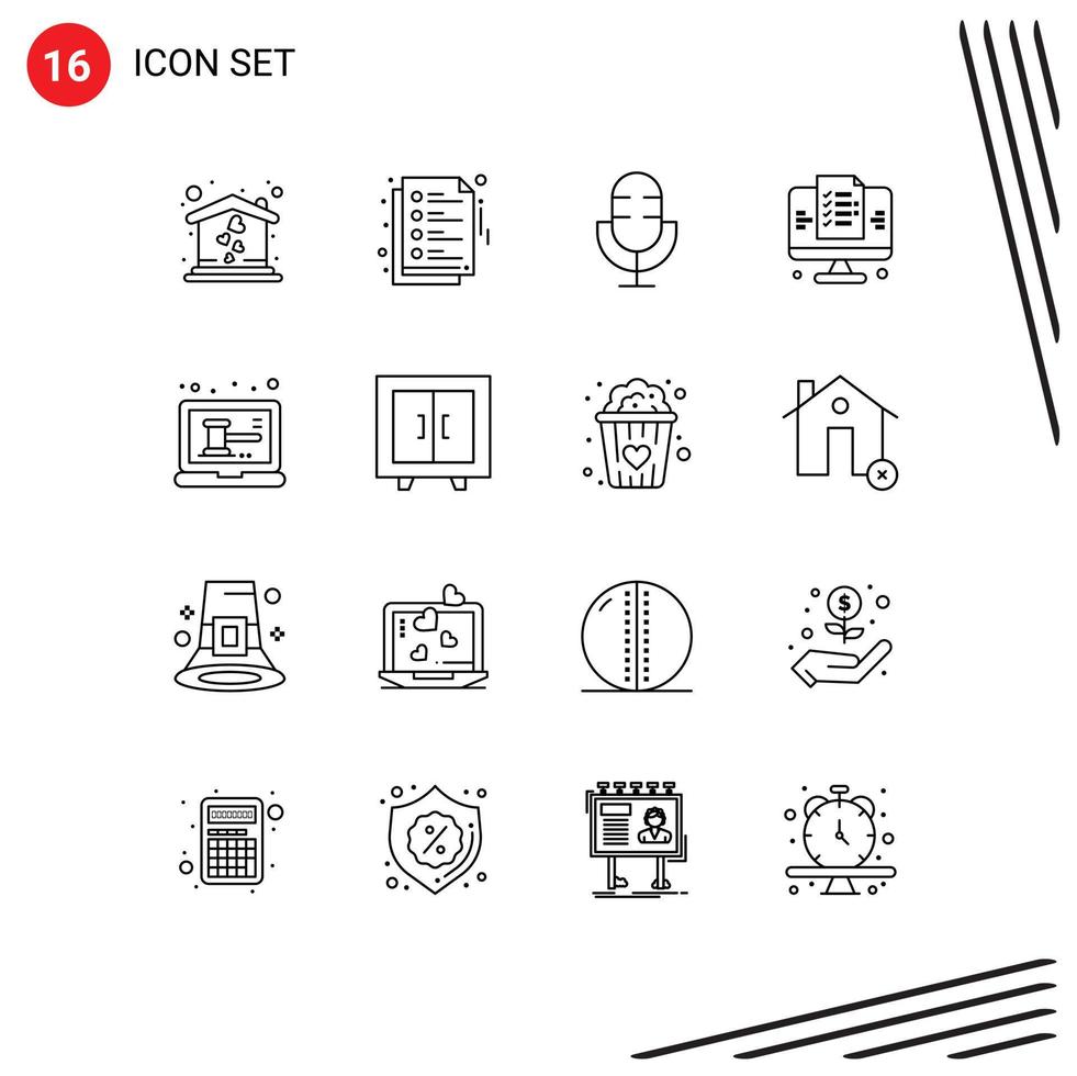 16 Universal Outlines Set for Web and Mobile Applications online auction microphone website page Editable Vector Design Elements