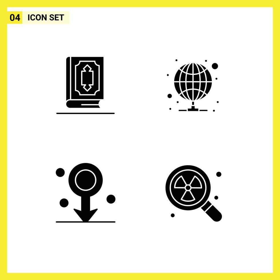 Pack of 4 Modern Solid Glyphs Signs and Symbols for Web Print Media such as quran biology ramadhan internet healthcare Editable Vector Design Elements
