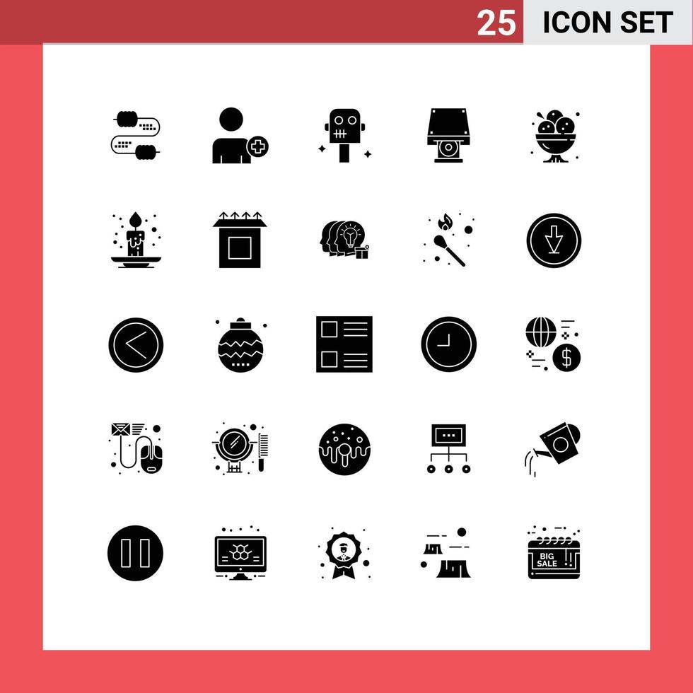 Stock Vector Icon Pack of 25 Line Signs and Symbols for ice cream dessert suit cafe data storage Editable Vector Design Elements