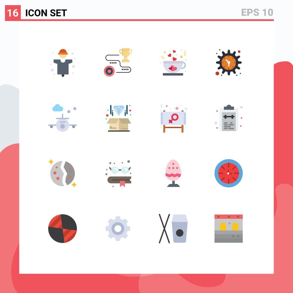 Editable Vector Line Pack of 16 Simple Flat Colors of watch setting path gear love Editable Pack of Creative Vector Design Elements