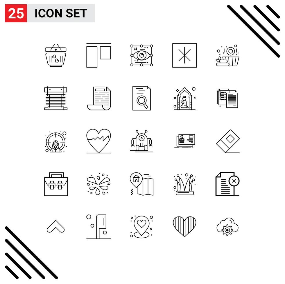 Set of 25 Modern UI Icons Symbols Signs for basket sauna design refrigerator fridge Editable Vector Design Elements