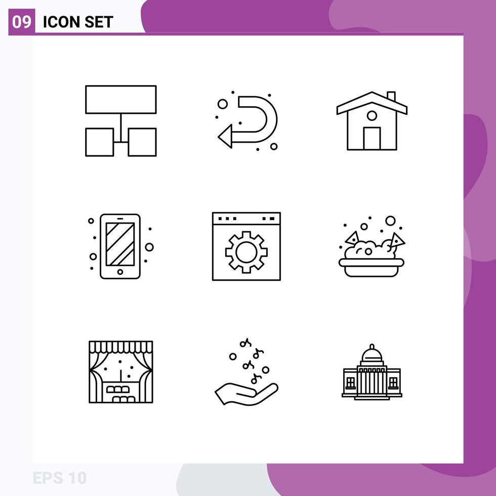 Set of 9 Vector Outlines on Grid for setting interface house gear access Editable Vector Design Elements