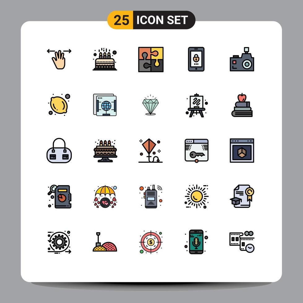 Modern Set of 25 Filled line Flat Colors and symbols such as security lock kid encryption solution Editable Vector Design Elements