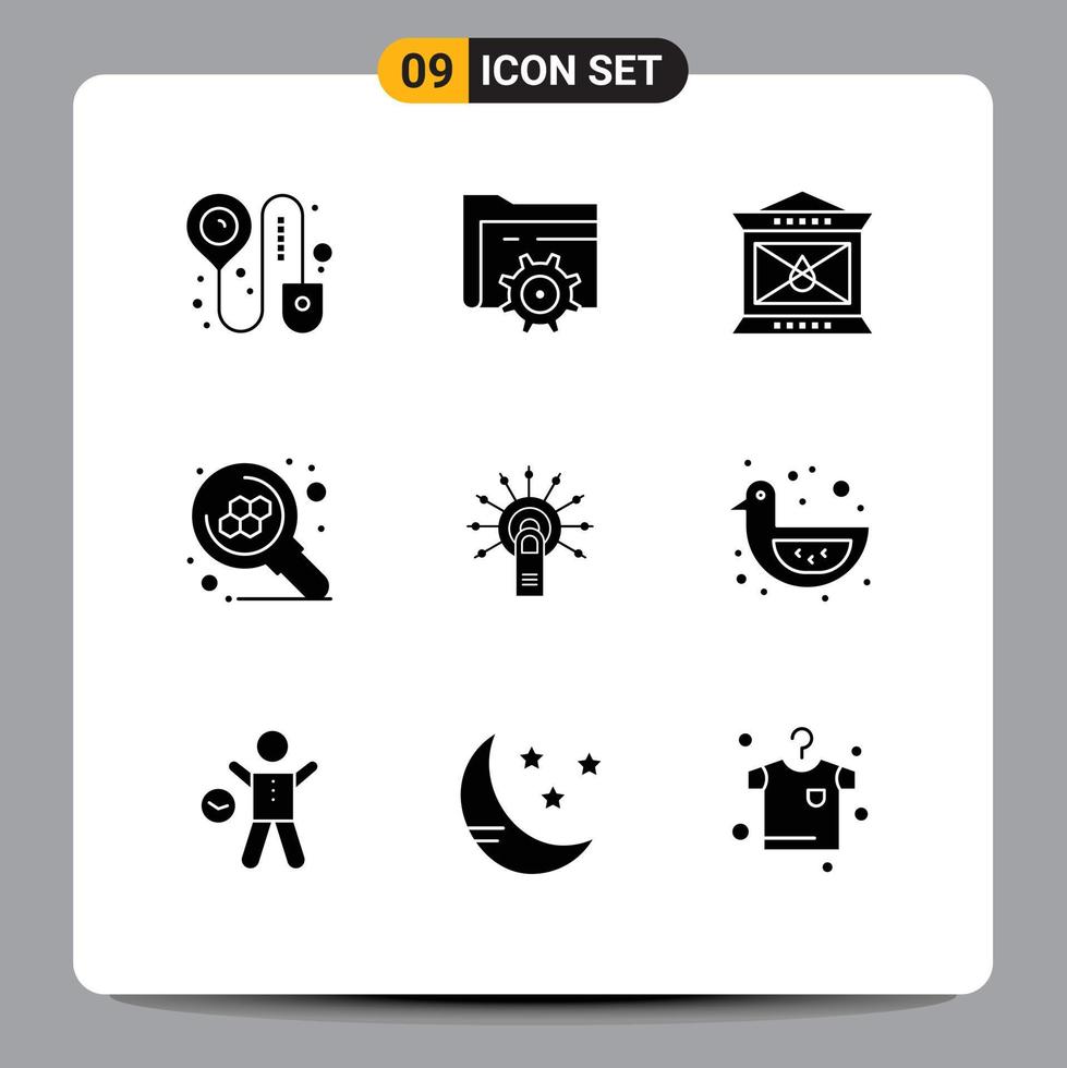 9 Universal Solid Glyph Signs Symbols of ok touch lamp search molecule Editable Vector Design Elements